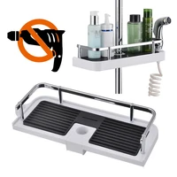 1pcs adjustable bathroom pole caddy shower shelf organizer for shower head shampoo tray stand home shower lift rod bracket tray
