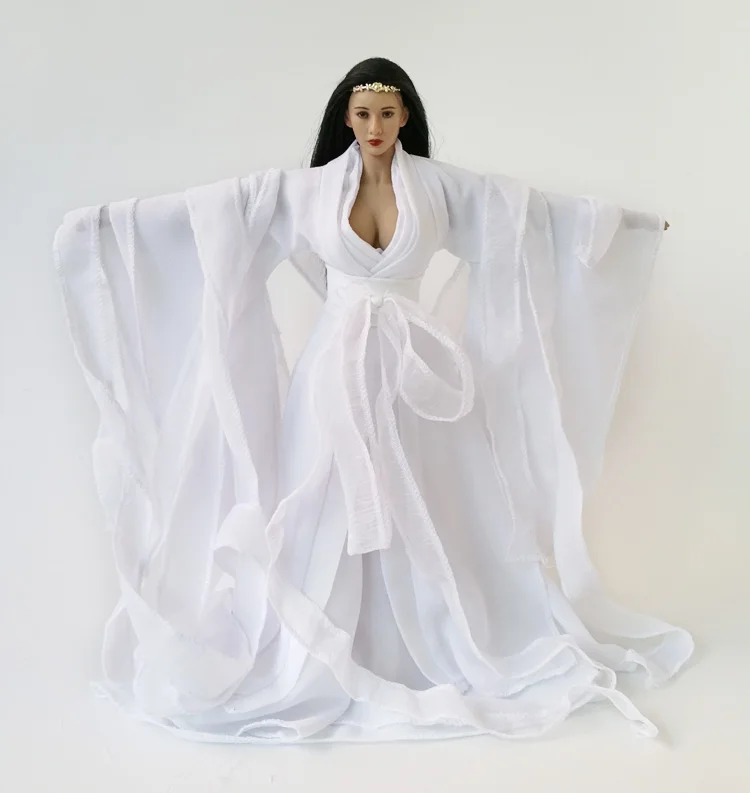 1/6 Ancient costumes of female soldiers white and light ancient dresses suitable for steel bones big breasts plastic body | Игрушки и