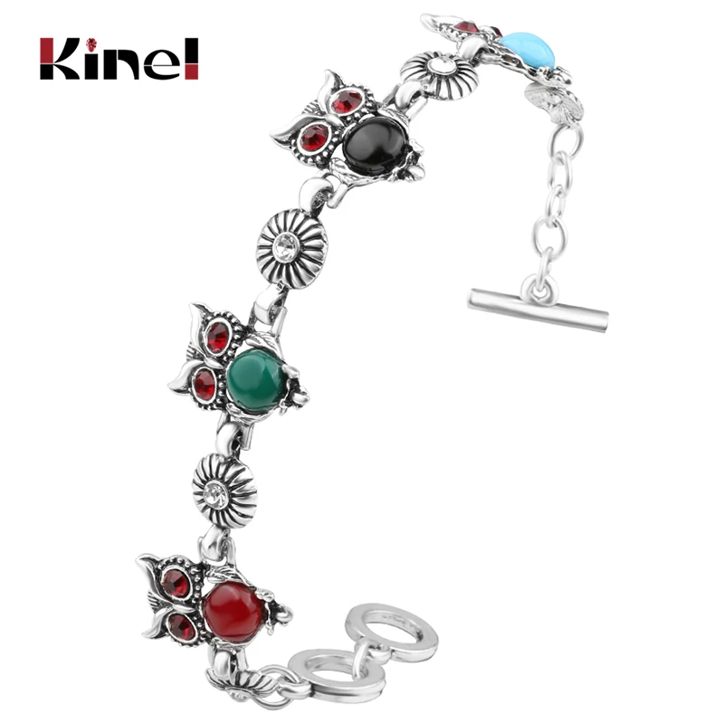 Kinel Винтажные Ювелирные изделия браслет в виде совы для женщин Серебряный цвет