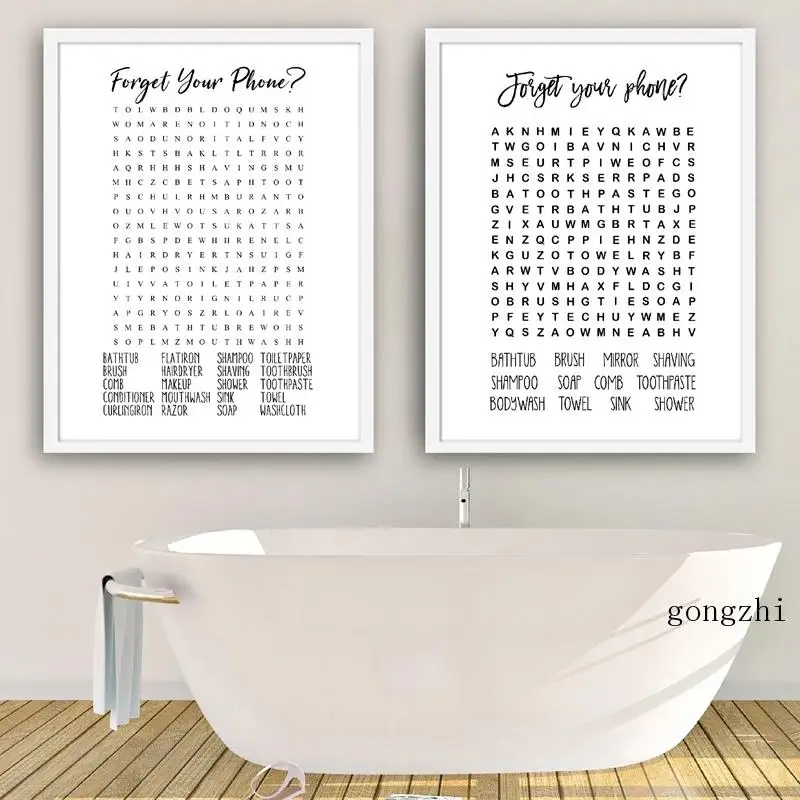 

Bathroom Word Search Nordic Poster Funny Quote Canvas Painting and Prints Modern Wall Art Pictures for Toilet Home Decoration