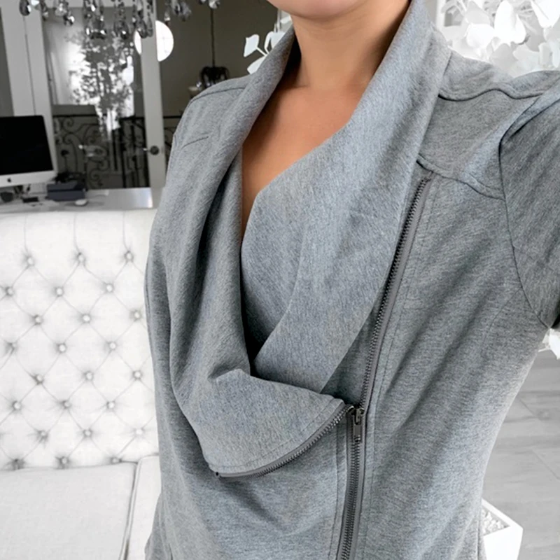 Повседневная Женская Осенняя куртка Тонкий длинный рукав женский пиджак Zippe плюс