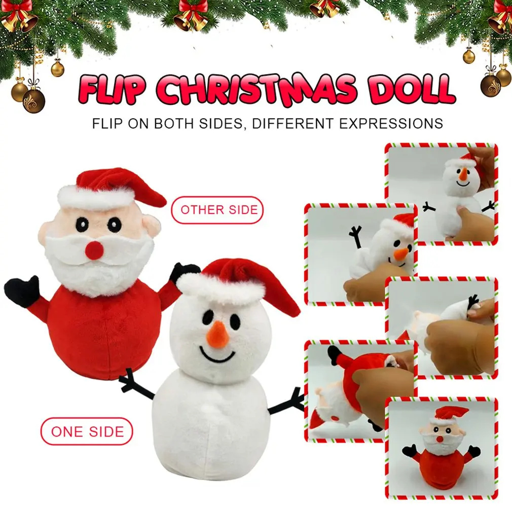 

2022 Christmas Doll Double Sided Flip Reversible Santa Claus Snowman Stuffed Plush Toys Christmas Decoration Children Gifts
