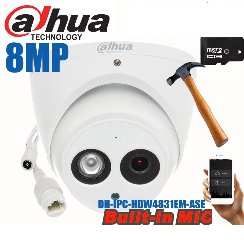 

original dahua english DH-IPC-HDW4831EM-ASE metal shell H.265 Built-in MIC WDR IR 50m 8MP audio IP Camera IPC-HDW4831EM-AS