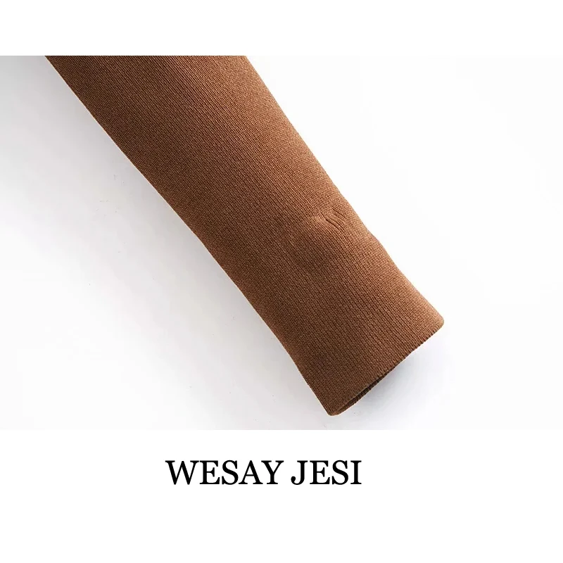 

WESAY JESI Women 2021 Fashion Hollow Out Cropped Knitted Sweater Vintage Asymmetric Neck Long Sleeve Female Pullovers Chic Tops