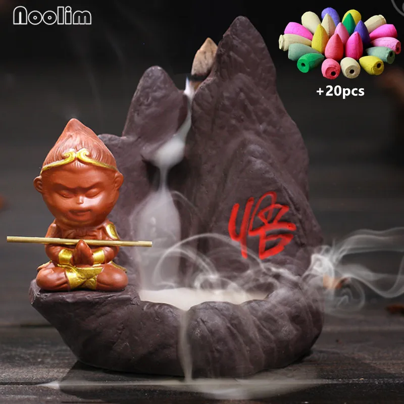 Фиолетовая глина для благовония с изображением короля обезьян Керамическая