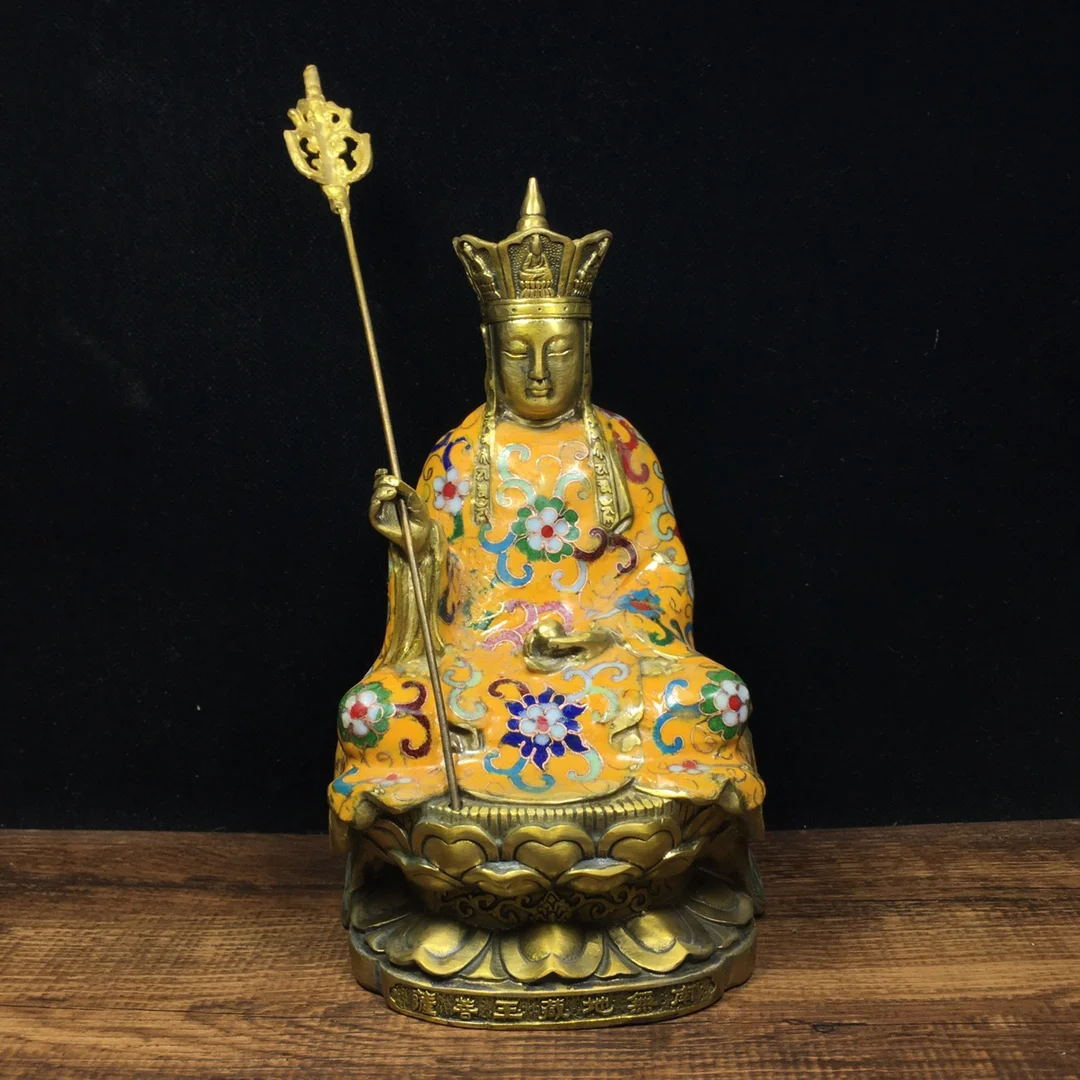 

8"Tibet Temple Collection Old Bronze Cloisonne Enamel Ksitigarbha Amitabha Jizo Sitting Buddha Enshrine the Buddha