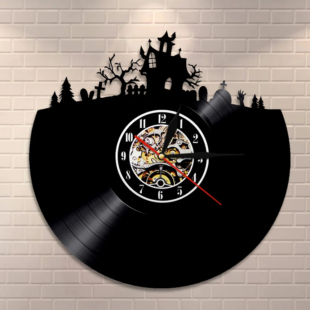 Настенная декоративная виниловая запись с днем Хэллоуина настенные часы черепом