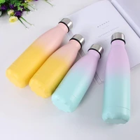 logo custom 500ml gradient water bottle bpa free insulated cup stainless steel thermos bottle portable travel sport vacuum cup
