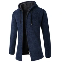 men coat hooded cardigan 2021 long sleeves solid mens fashion sweaters coat thick casual slim classic keep warm winter jacket
