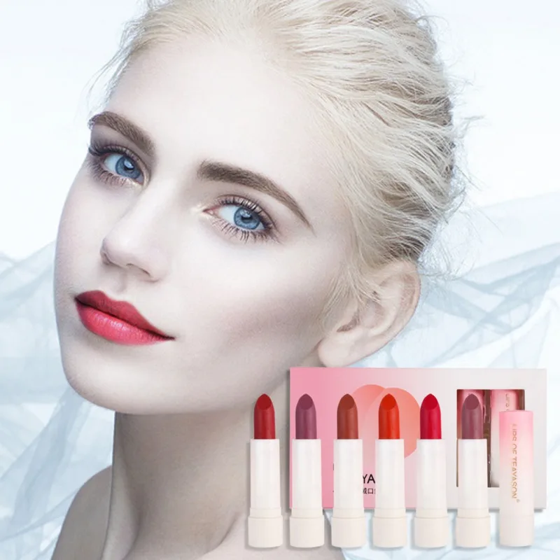 Матовая красная персиковая губная помада в стиле ретро 6 цветов водостойкая для