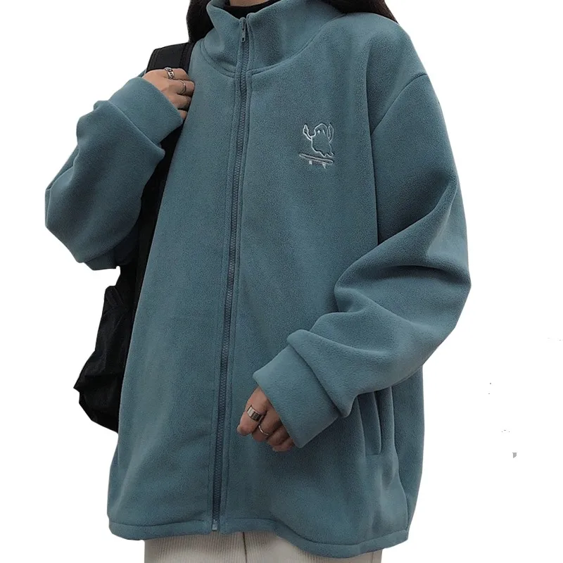 New Arrival Winter Casual Simplicity Zipper Blue Women Hoody