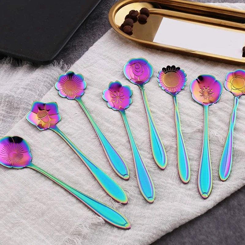 16 Pack Flower Spoon Set Diffient Pattern Stainless Steel Stirring for Coffee Tea Mix Sugar Ice Cream | Дом и сад