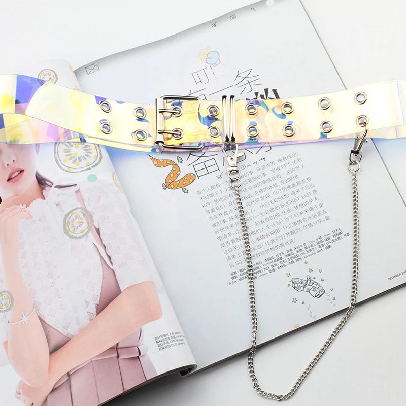 Ремень женский голографический прозрачный с металлической пряжкой язычком |