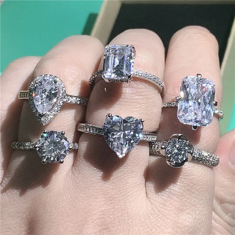 Заявление обручальное кольцо 925 стерлингового серебра драгоценности AAAA фианит