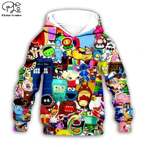 90s Cartoon Gang Character collage 3d Hoodies Children zipper  Long Sleeve Pullover Cartoon Sweatshirt /family-2
