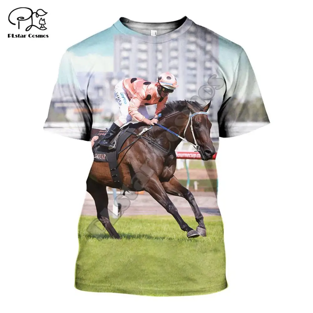 

Забавная Новинка, модная повседневная Летняя мужская футболка PLstar Cosmos с изображением животных, гоночной лошади, с коротким рукавом, уличная...