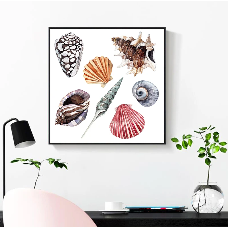 Cartoon Nordic Art Fsih Lobster Frog Shell Marine Life Poster Painting Wall Picture Print Children Baby Kid's Room Decoration | Дом и сад