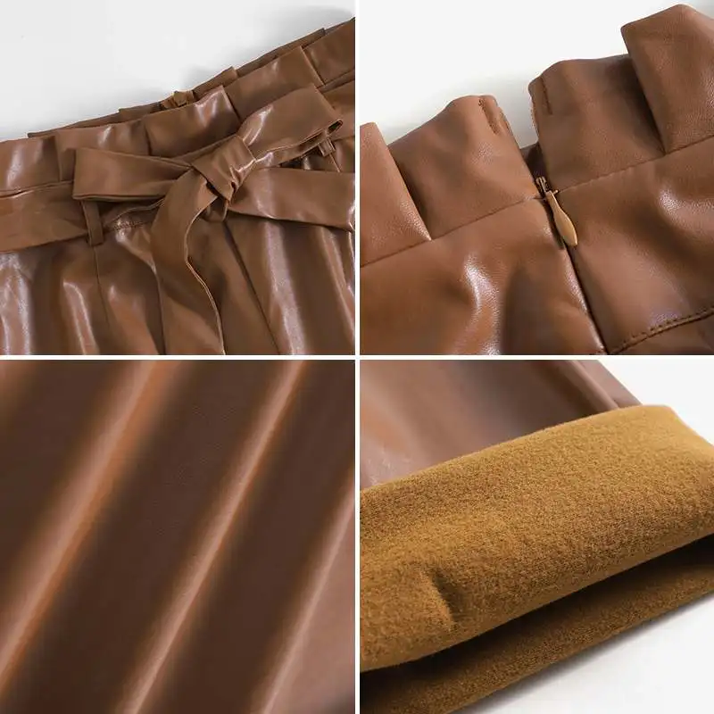 

Women Solid OL Long Pant Fashion PU Leather Pants ZANZEA Elegant High Waist Belt Trouser 2021 Autumn Lady Office Skinny Pantalon