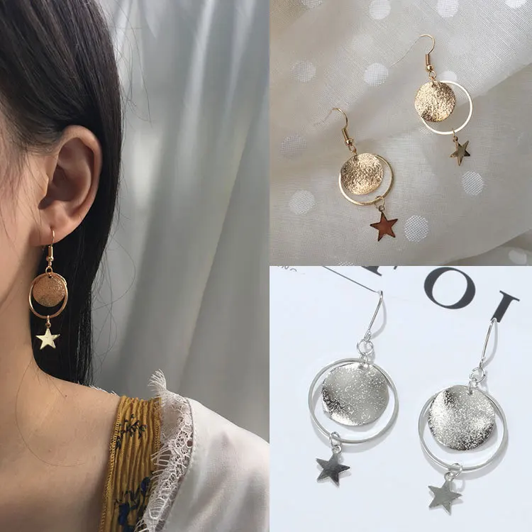 Корейская версия милой девушки сердце мигает со звёздами круг длинные серьги