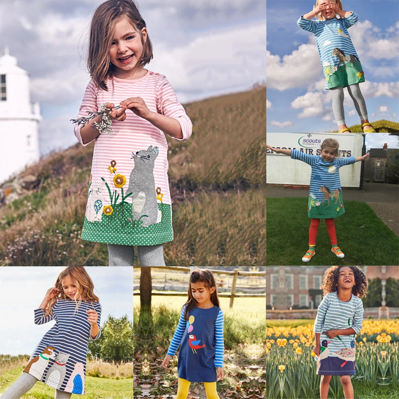 

2021 New Arrival Cartoon Children's Clothing Long Sleeve Kids Clothes Girls Striped Summer Casual Dress Vestidos De Verano