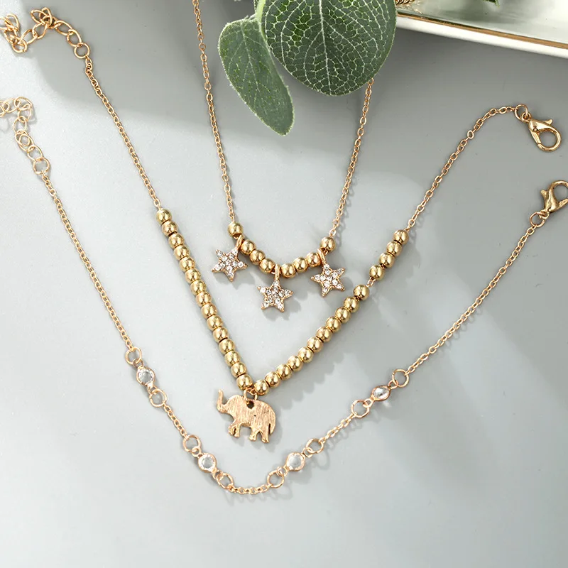 Браслет на лодыжку звезда в богемном стиле с кристаллами золотистого цвета