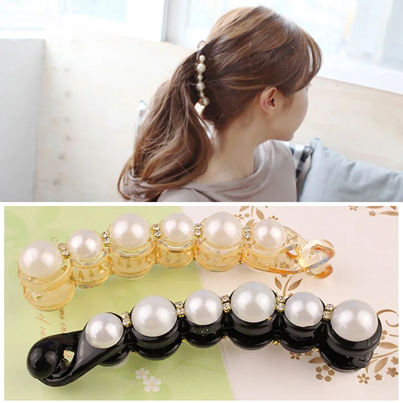 

Модные элегантные жемчужины Стразы банановые зажимы для женщин и девушек простые вертикальные заколки для волос аксессуары для волос