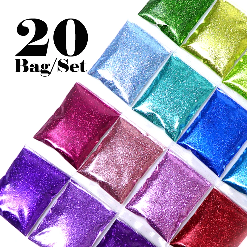 

20 цветов/Набор для дизайна ногтей Блестящий Порошок гель лак для маникюра блестки 3D украшения пыль