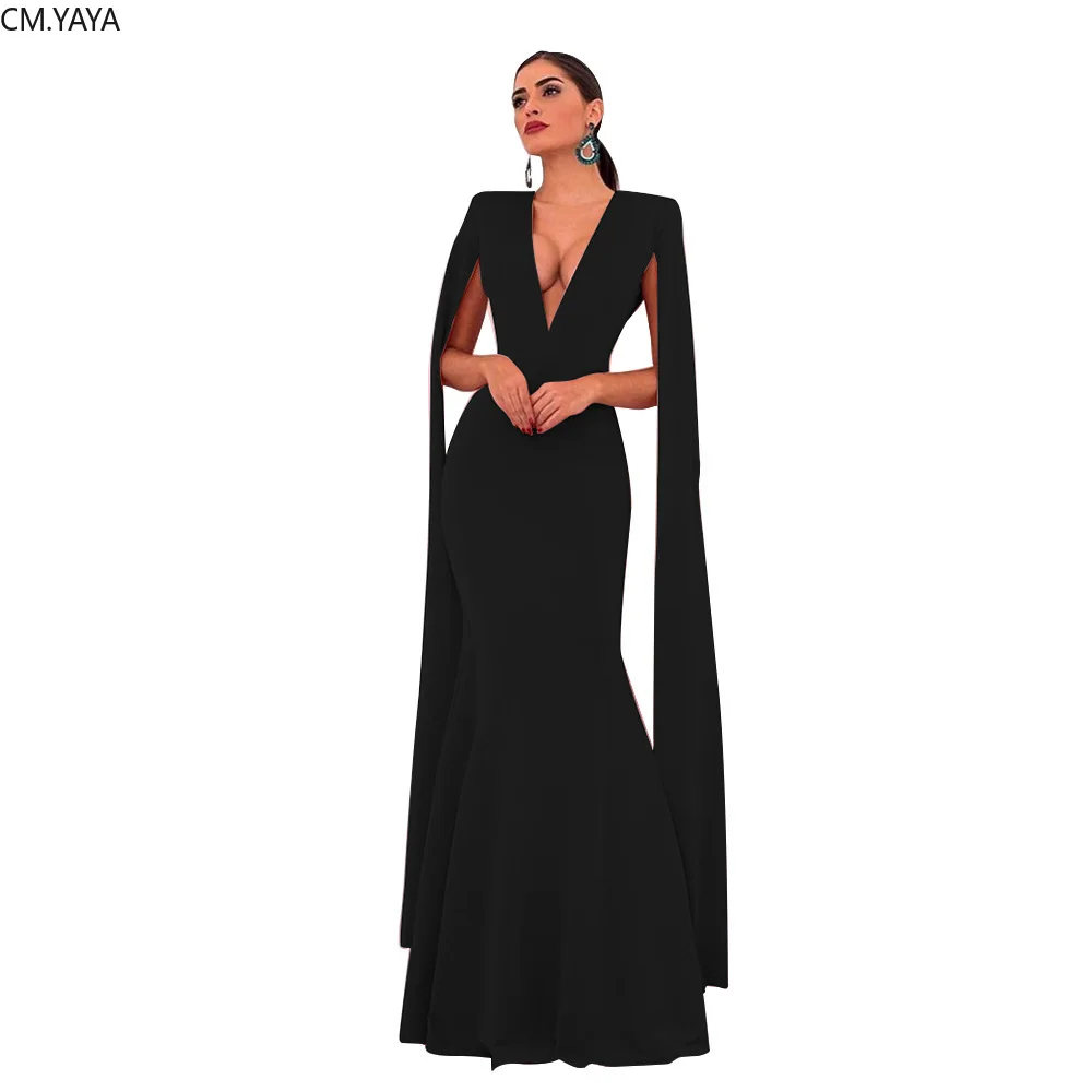 Женское длинное облегающее платье-накидка с глубоким v-образным вырезом и