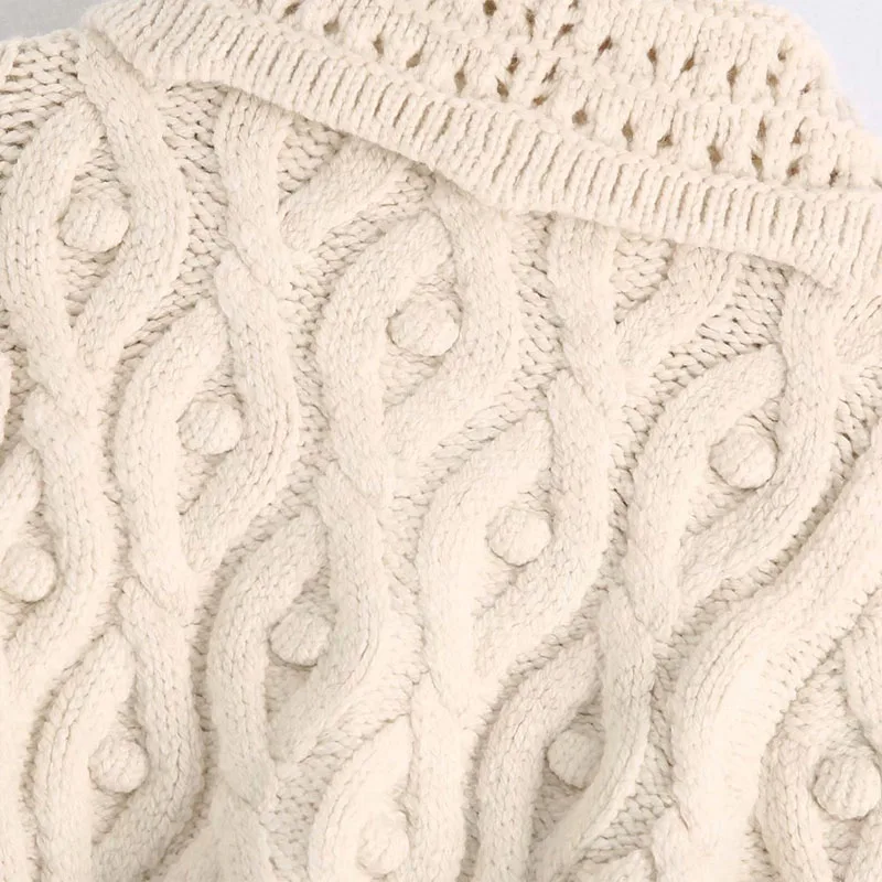 

Women's Fashion With Pompon Lapel Long Sleeves Keep Warm Knitted Cardigan Sweater Vintage Chic Tops Female