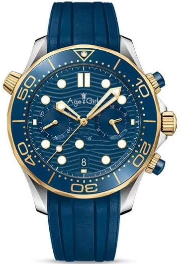 

Luxury New Men Japanese Quartz Black Rubber Rose Gold Blue James Bond 007 Blue Ceramic Bezel Sapphire Master Watches 44MM