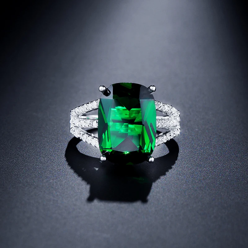 Изящные кольца UILZ для женщин украшения из белого золота с крупным зеленым