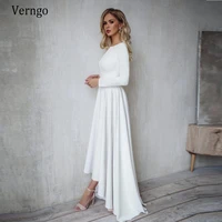 verngo vintage soft satin evening dresses 2021 high low long sleeves women formal party wear gown simple clothes cheap plus size