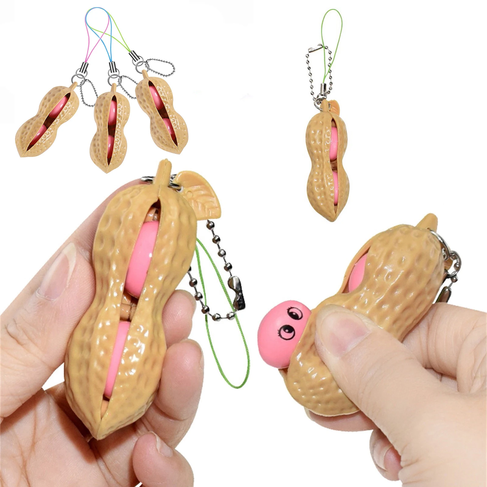 3pcs Mini Keychain Funny Mochi Kawaii Peanut Fidget Toys Squeeze Decompression Squeeze Antistress Figet Stress Popper Toy