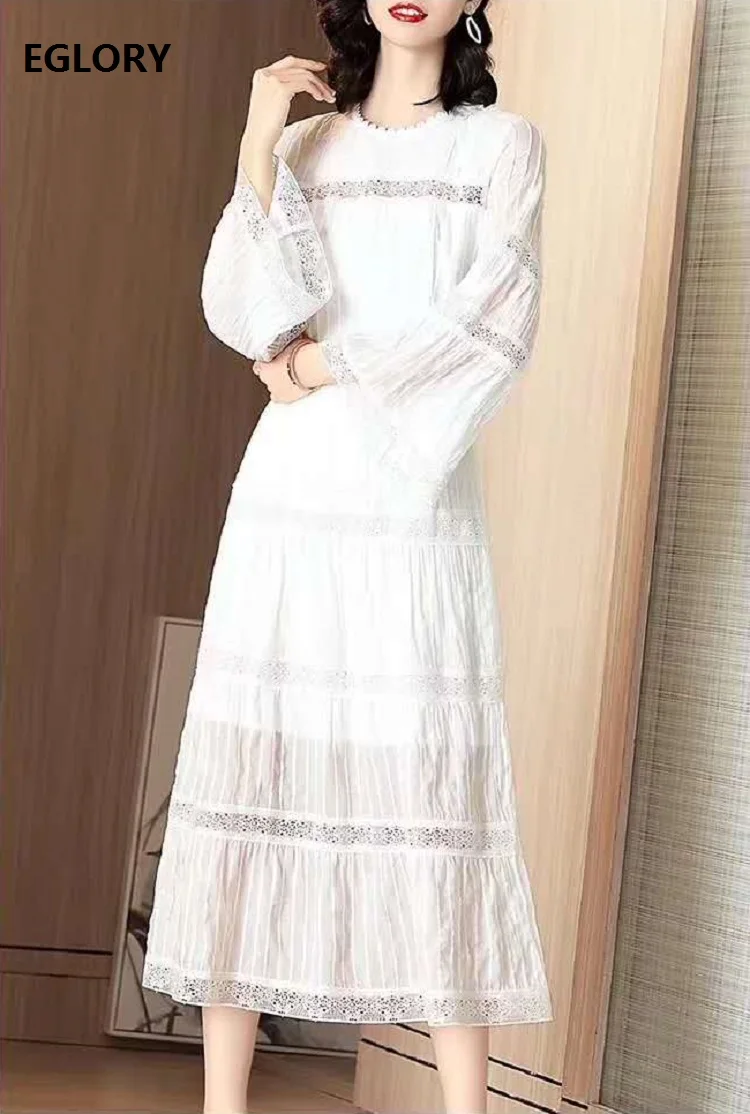 

Top Quality New 2020 Spring Summer Evening Club Women Crochet Lace Embroidery Patchwork Flare Sleeve Elegant Dress Festival