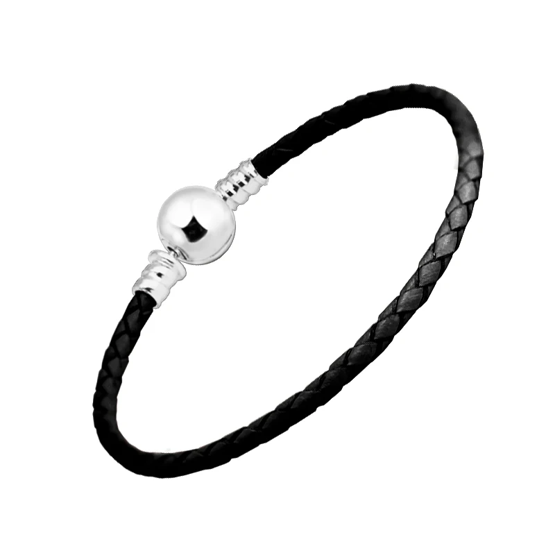 

Round Clasp Black Leather Bracelets For Woman DIY Jewelry Making Fits Original Charms & Beads Fashion Female Bracelets