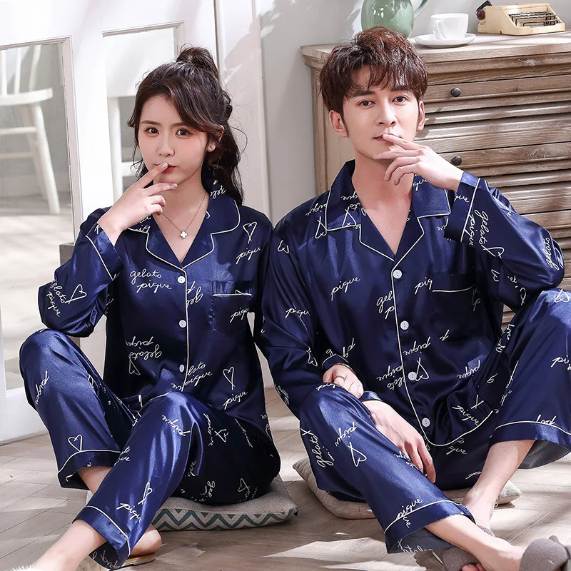Роскошные мужские летние шелковые повседневные пижамные комплекты для пар