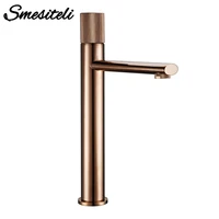 smesiteli rose gold bathroom brass basin faucet single handle hole deck cold and hot water mixer tall tap
