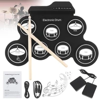 7 pads electronic roll up set silicone drum portable digital usb electric drums kit with drumsticks and sustain pedal