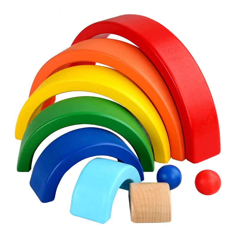

Wooden Seven-Color Rainbow Building Blocks Montessori Early Education Rainbow Jengle Arched Building Block Kid's Educational Toy