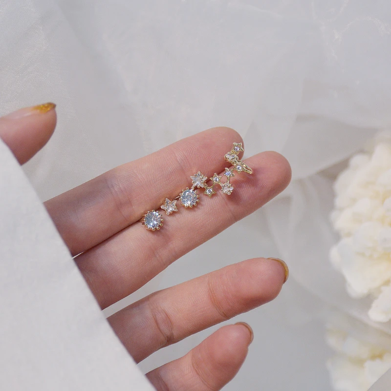 

High Quality 14K Real Gold S Needle Exquisite Zircon Design Stud Earrings for Women Cubic Zircon ZC Earrings