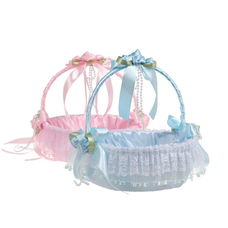 

Декоративная корзина для цветов HONGFUYU, розово-голубая, с кружевами, для девочек, для сада и улицы, свадебная церемония, вечеринка