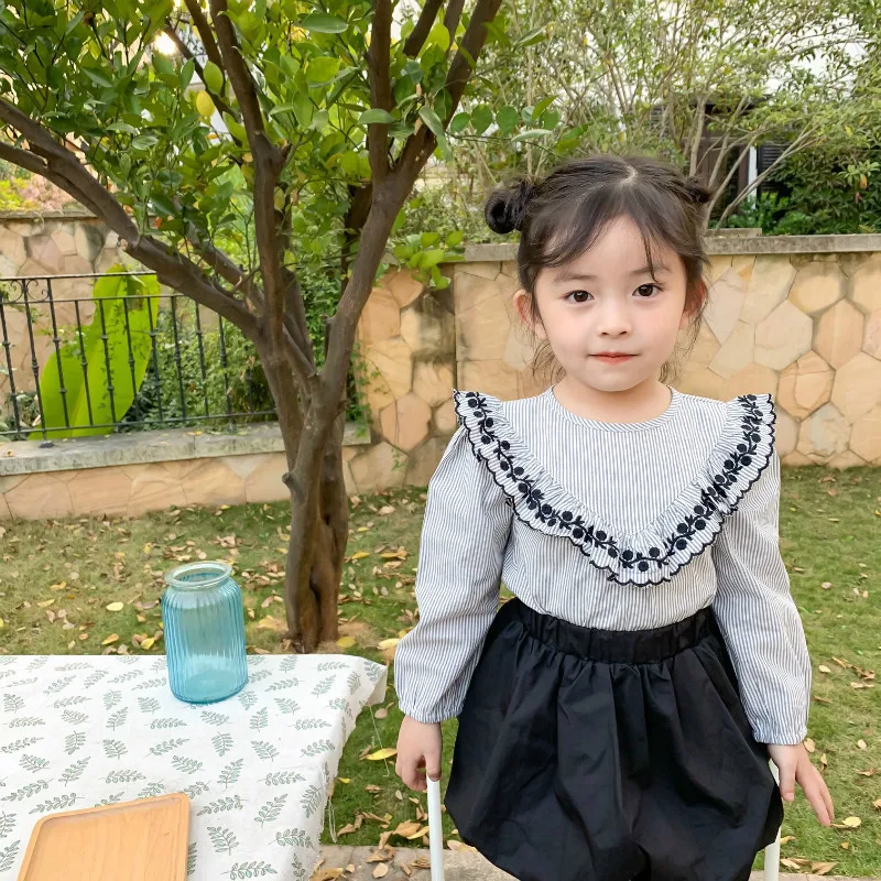 Новое поступление Весенняя хлопковая рубашка в полоску с вышивкой и воротником