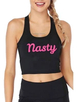 nasty print crop tank adult humor fun flirty print yoga sports workout crop top gym tops
