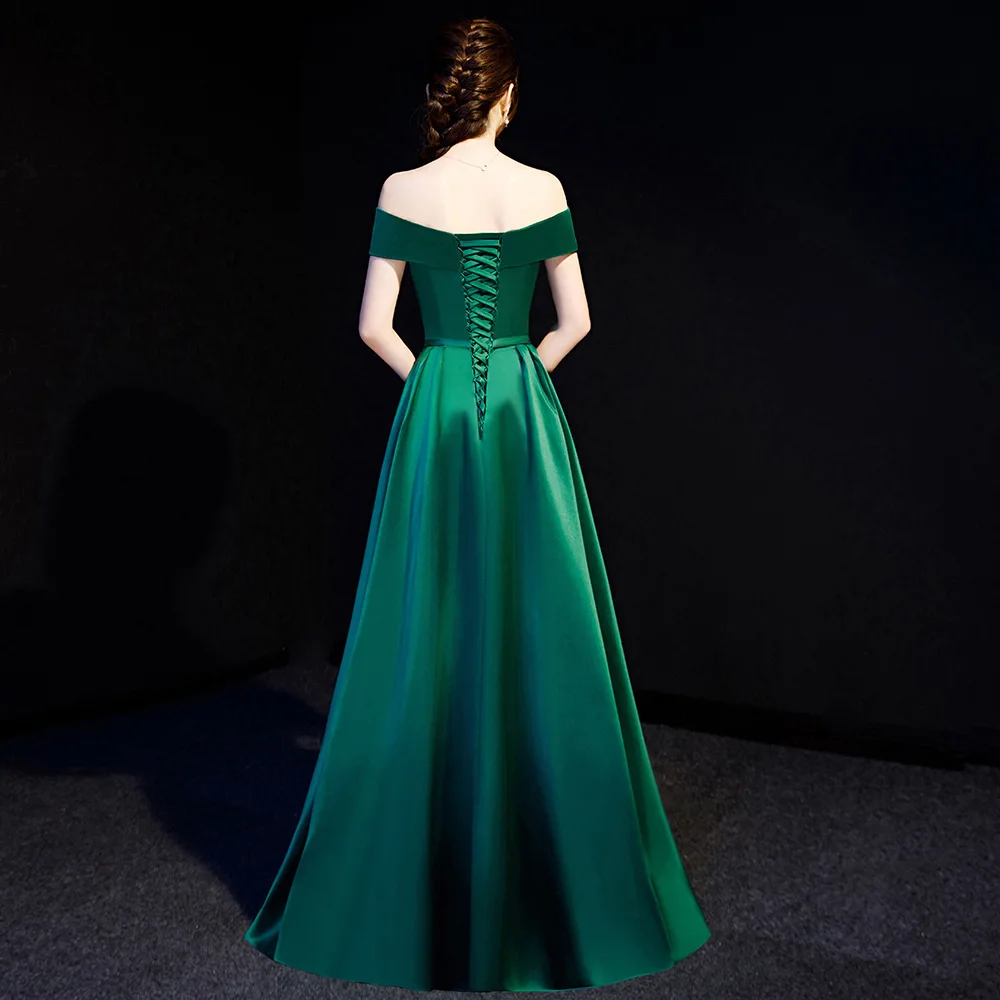 Женское плиссированное платье зеленое платье-Ципао с вырезом лодочкой открытой