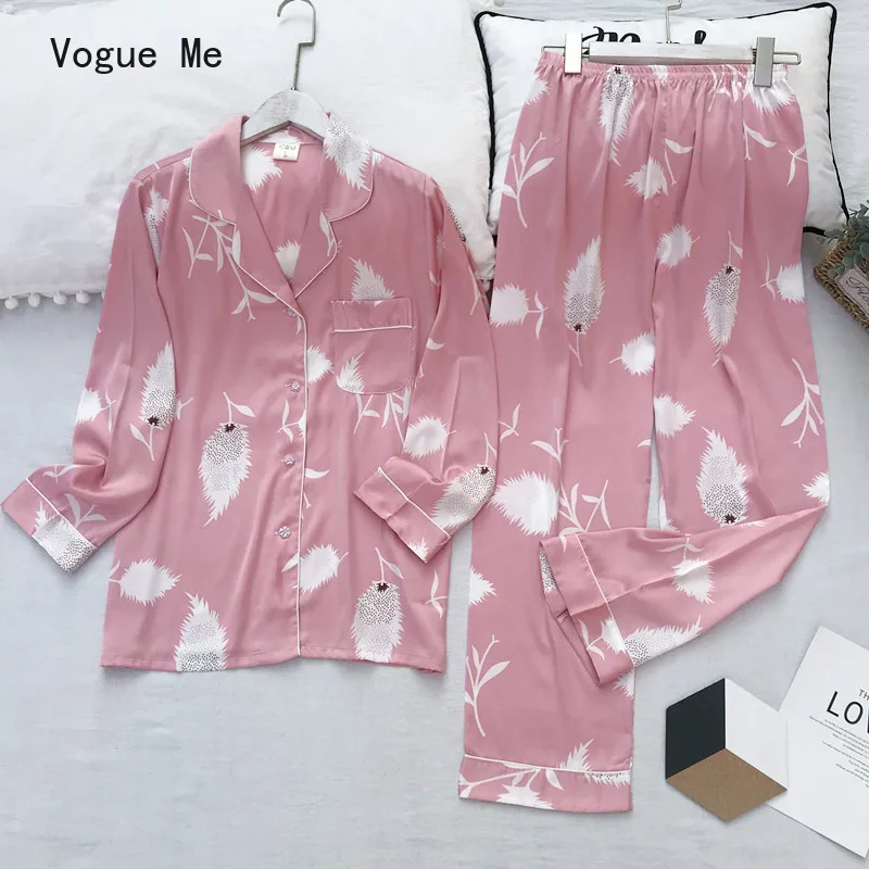 

Spring and Autumn Nightwear Women's Ice Silk Homewear Thin-sleeved Trousers Silk Suit Plus Size Lingere Pijamas Women Sexy