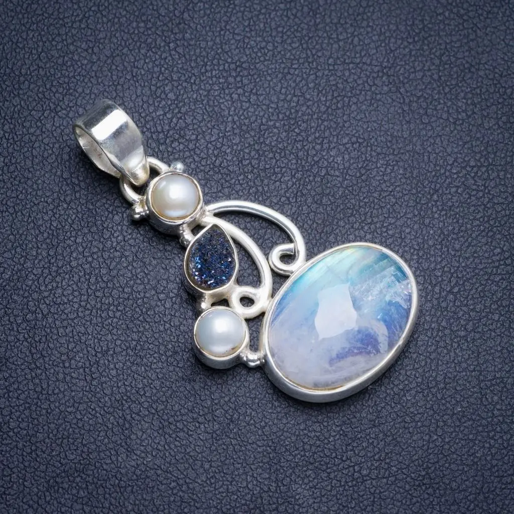 Натуральный Радужный Лунный Камень и речной жемчуг подвеска из стерлингового