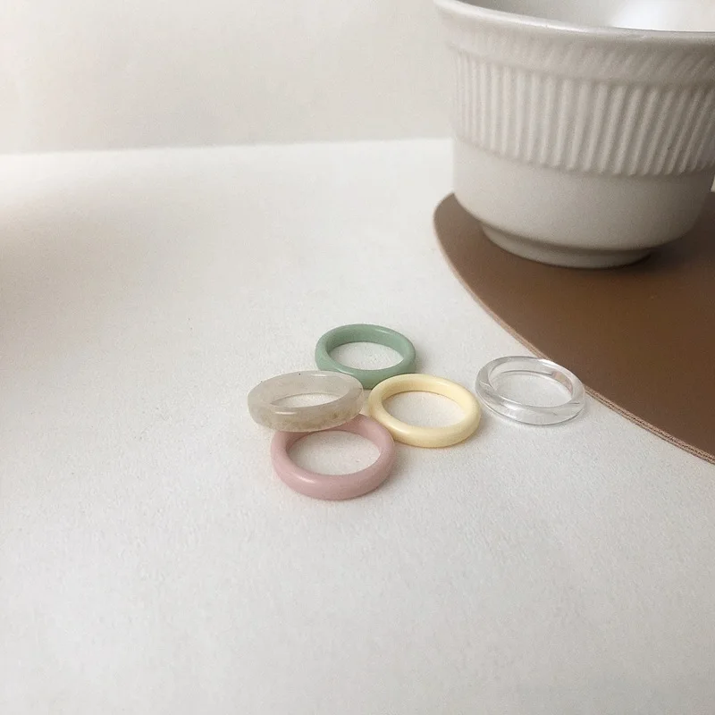 

Korea 2021 Chic Colorful Transparent Resin Acrylic Rings Hot Morandi Color Women Party Fashion Jewelry Ring Gift