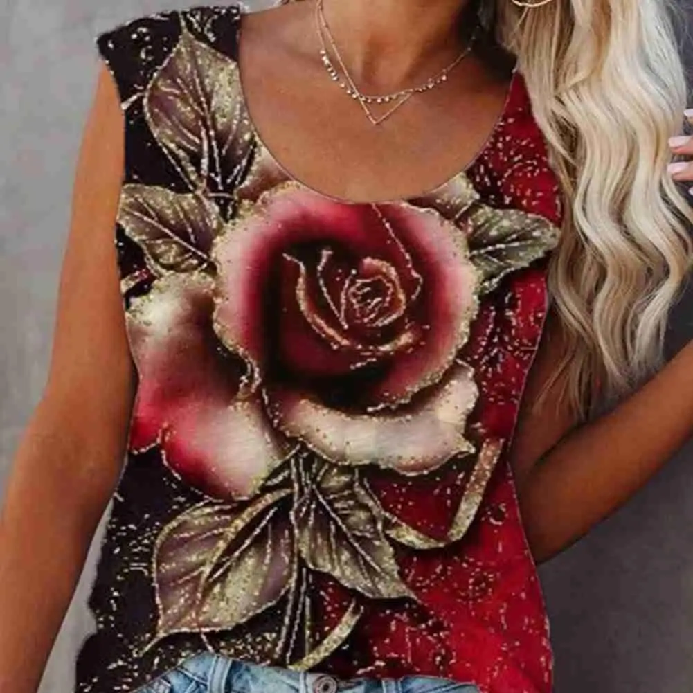 

Round Neck Casual Vest Top Fashion Sexy Summer Sleeveless Women Vest Printed M9z3