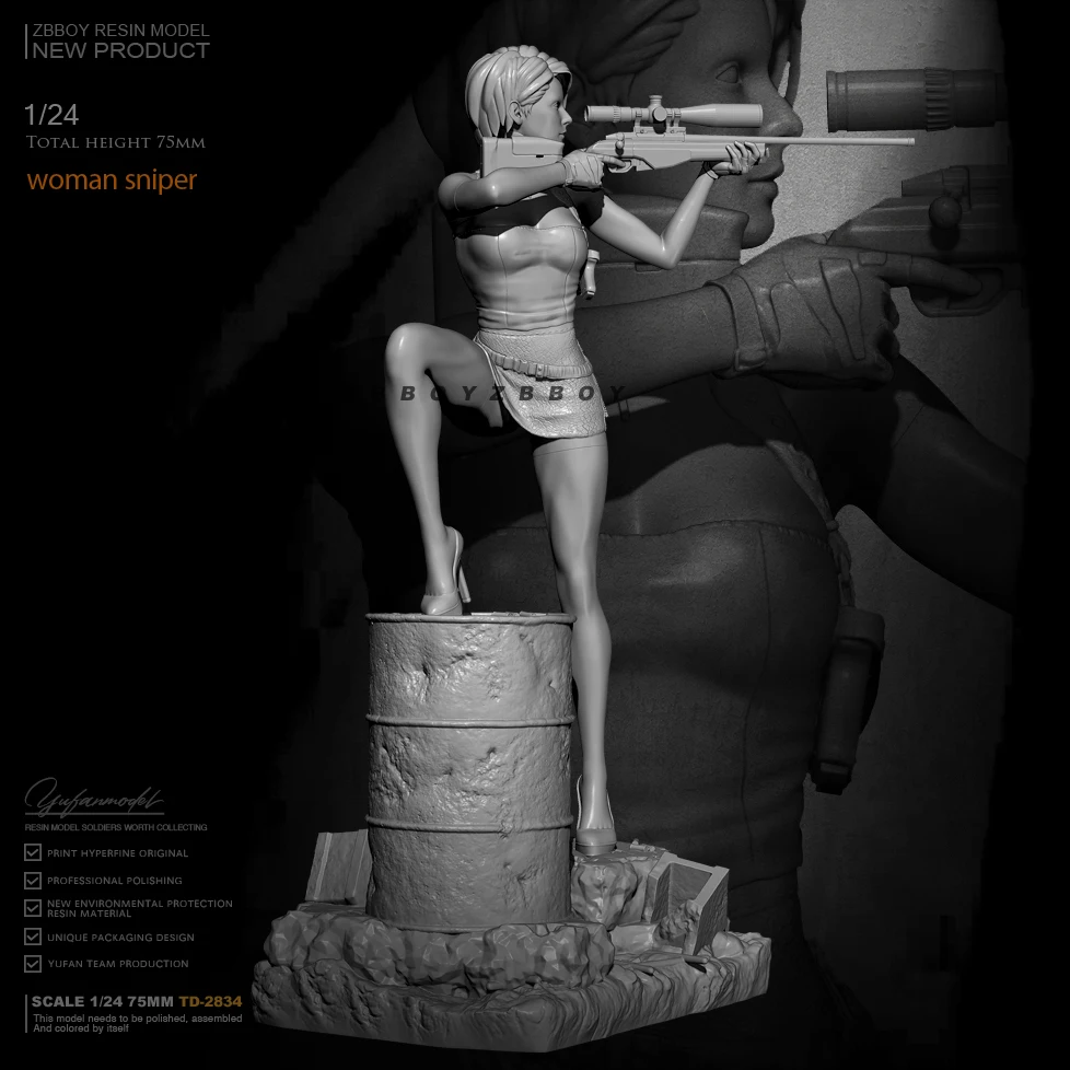 

75mm 1/24 Resin model kits figure beauty colorless and self-assembled TD-2834