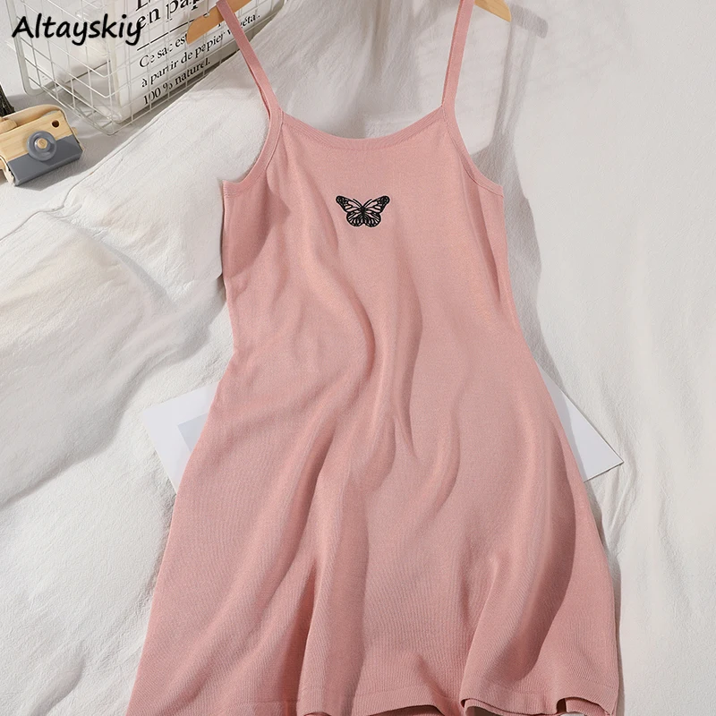 

Sleeveless Dress Women O-Neck Backless A-line Above Knee Fashion Simple Sweet Feminine Vestidos Slim Korean Style Daily Summer